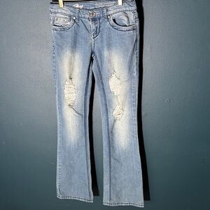 Stylish Blue Distressed Flare Jeans